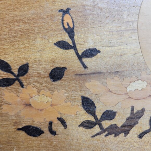 Vintage Wood Hand Carved Painted Crumb Tray & Scraper Floral & Bird Design Japan - Picture 7 of 11